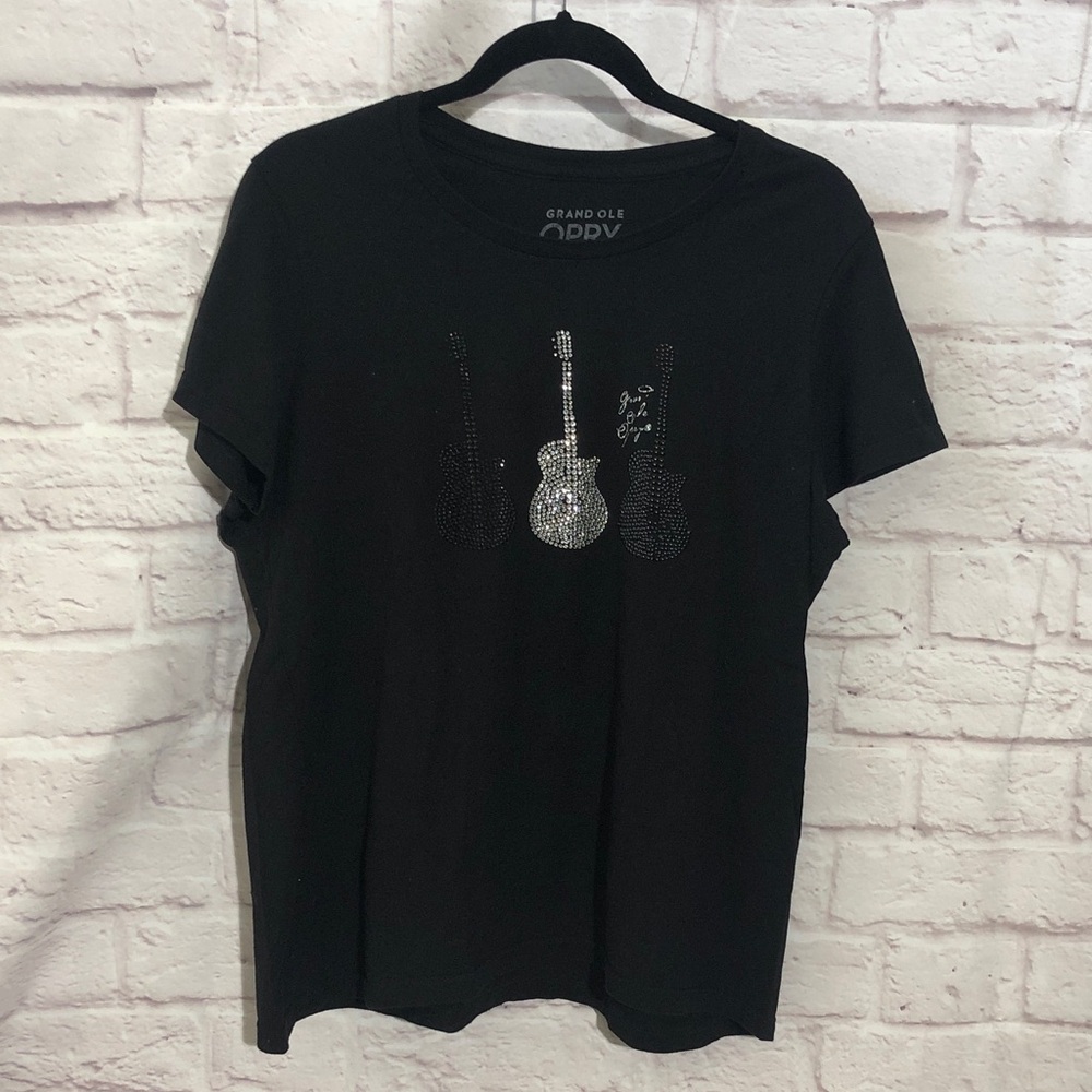 Grand Ole Opry Women's Black Short-Sleeve Rhinestone Guitar Tee